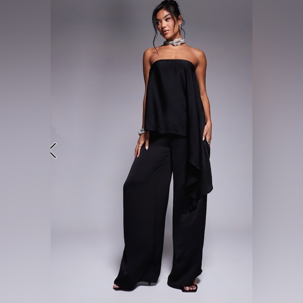 Holiday Party or NYE Ready! ASOS Design satin jumpsuit black size 6 NWT